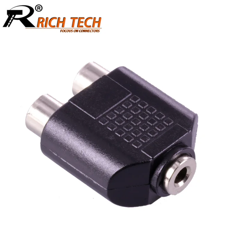 100pcs/lot Dual RCA Female to Mono 3.5mm Female Jack Adapter 3.5mm RCA