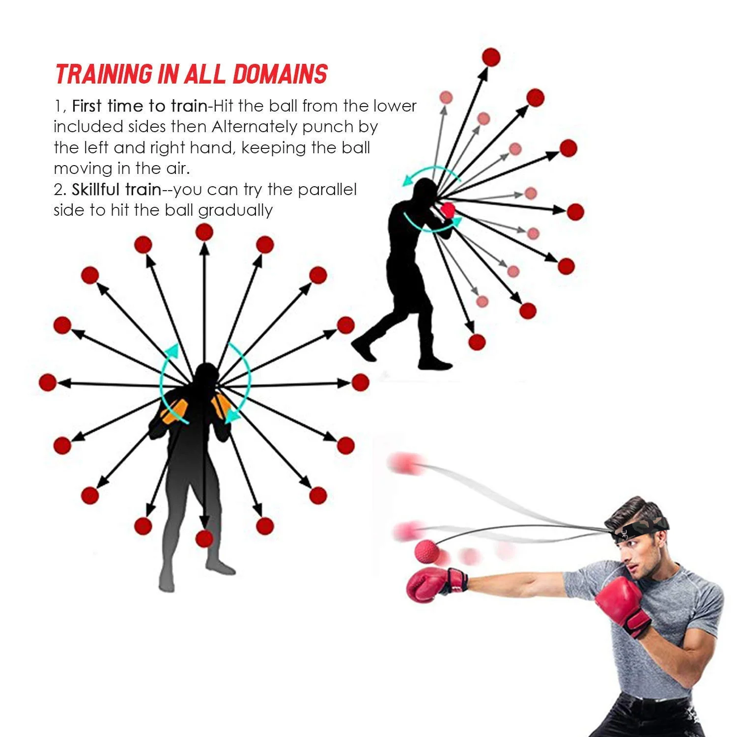 Reflex Ball Bouncy Fight Ball Boxing Exercise Equipment with Headband Improve Reaction Punching Speed Hand-Eye Coordination