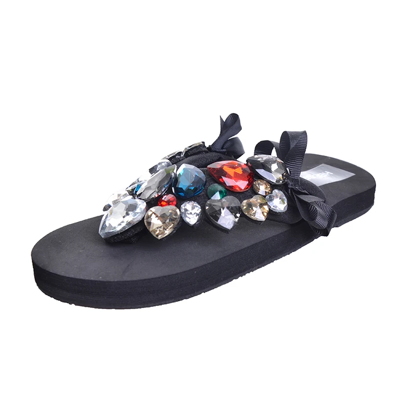 HEE GRAND/ Silpper шлепанцы с кристаллами; летние пляжные тапочки на танкетке обувь на платформе в богемном стиле тапочки без застежки; большие размеры 35-42; XWD5611