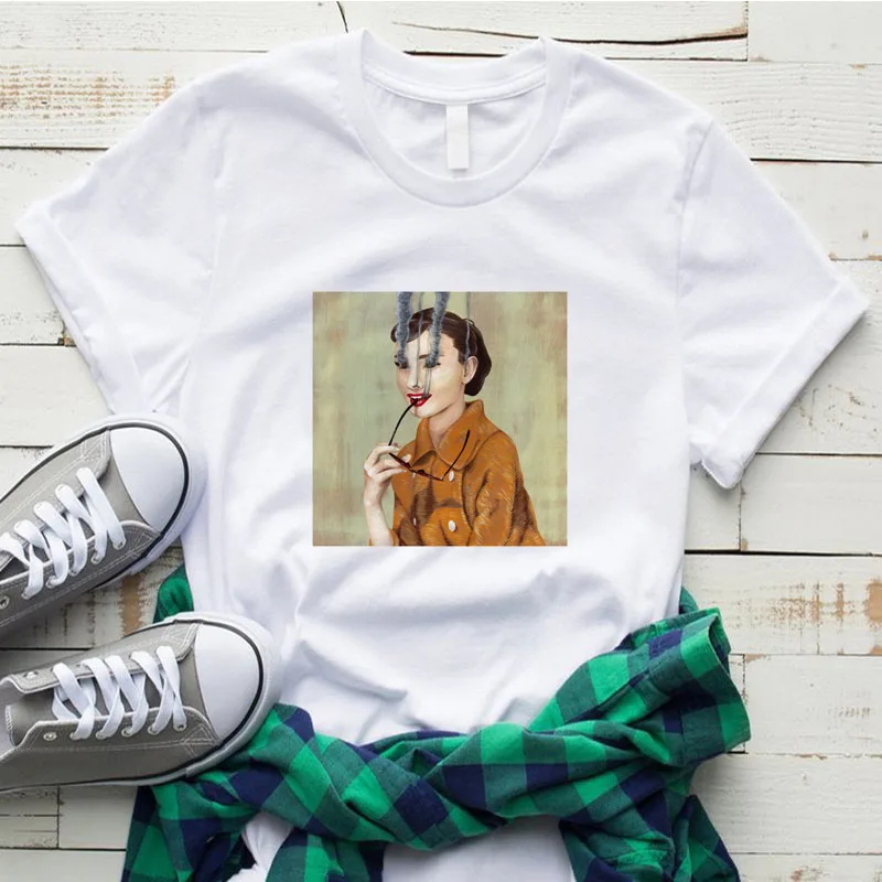 

2019 Fashion women's Short Sleeve Audrey Hepburn Movie Star Harajuku T-Shirt Super Art Shirts Casual Tops New Hipster Girl Tees