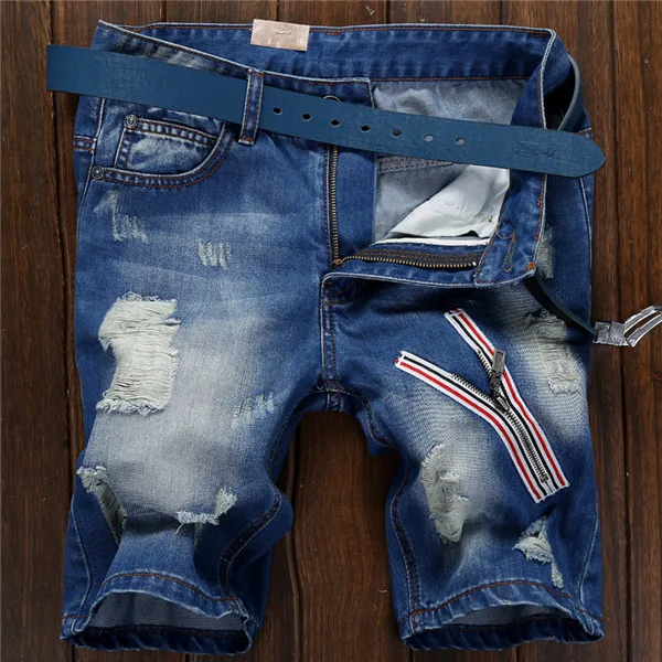 Men Holes Straight Destroyed Jeans Men's Denim Shorts Male Fashion