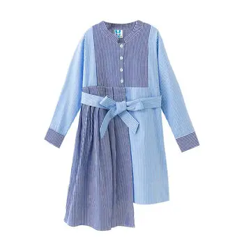 

Children clothes Autumn/spring girl long sleeve stripe dress asymmetry dress kids long shirt clothing Princess dress for 4~16 y