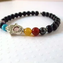 SN0305 7 Чакра натуральный камень браслет Хамса рук запястье браслет духовного исцеления браслет
