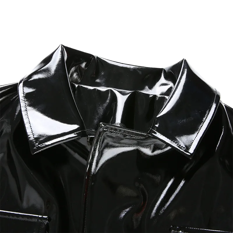 Helisopus, открытая стежка, укороченная куртка, женская панк искусственная кожа, черная повседневная куртка, отложной воротник, байкерское короткое пальто, уличная одежда