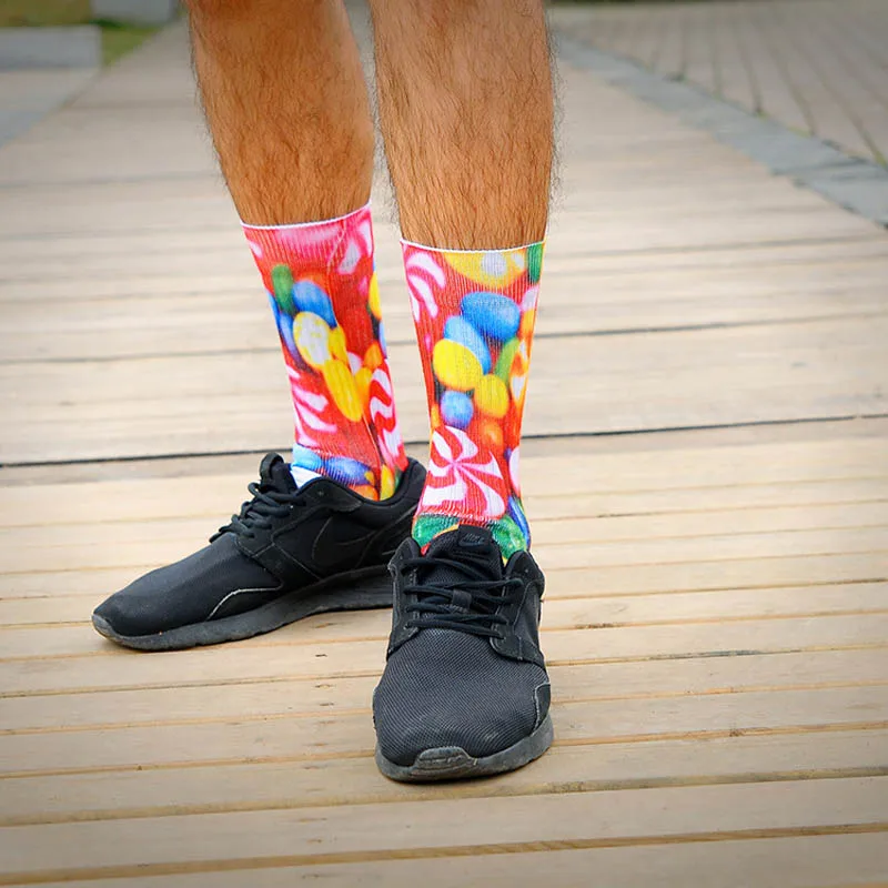 

Printed Funny Men Patchwork Sport cycling Socks Professional FLOWER PAINTING