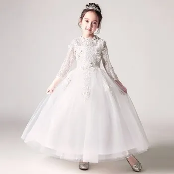 

Children's dress girls wedding princess dress pettiskirt flower girl birthday evening dress host costume long sleeve summer