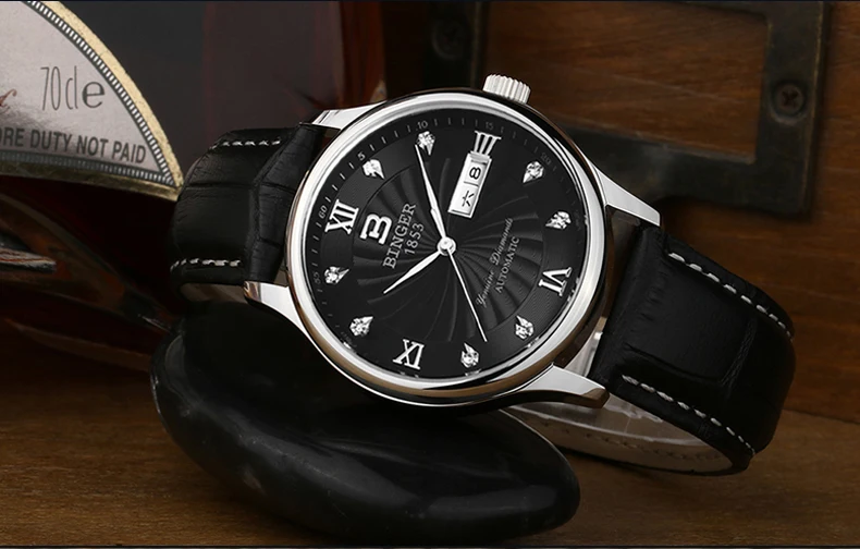 Оригинальные роскошные швейцарские BINGER Брендовые мужские часы с кожаным ремешком водонепроницаемые полностью стальные ветряные мельницы кварцевые мужские часы с календарем модные