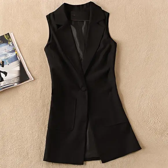 plus size 3XL!V-NECK Fashion Black Blazer Vest Women Long Waistcoat office lady OL Elegant Cardigan Sleeveless jacket