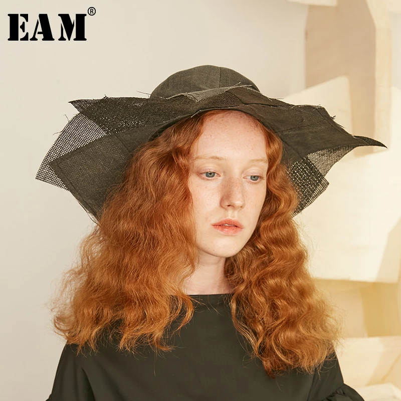 

[EAM] 2019 New Spring Summer Round Dome Irregular Brief Spliced Temperament Fishermen Hat Women Fashion Tide All-match JX18801