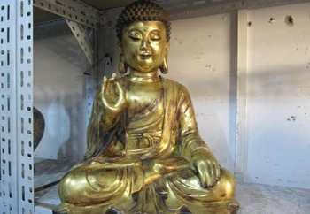 

USPS to USA S2792 Chinese100% Pure Bronze Copper Gild Shakyamuni Amitabha Tathagata Buddhas Statue
