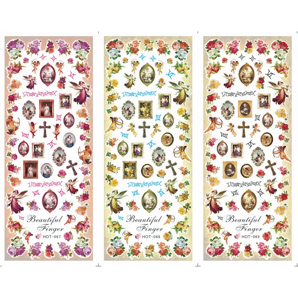 

3PCS/LOT NAIL ART TATTOOS STICKER WATER SLIDER DECAL FULL COVER FLYING ANGEL BABY CROSS JESUS GOD MOTHER MADONNA HOT67-69