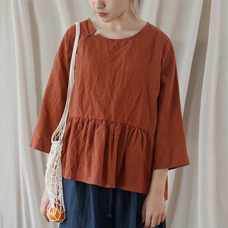 SCUWLINEN 2019 Для женщин летние топы Винтаж Повседневное сплошной вышивкой Империя Pleat