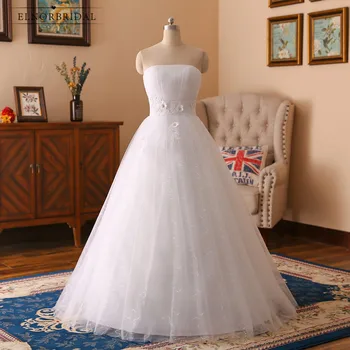 

Elegant Beach Wedding Dresses 2020 Robe De Bal Strapless A Line Tulle Handmade Bridal Gowns Plus Size Weddings Dress