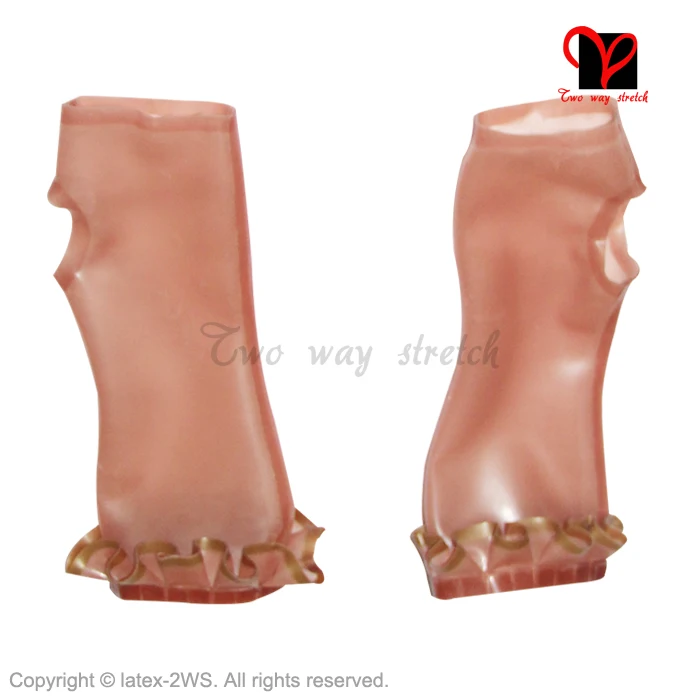 Сексуальные прозрачные коричневые новые латексные резиновые перчатки митенки без пальцев Gummi Glovelettes оборки браслет Knuckle plus ST-002