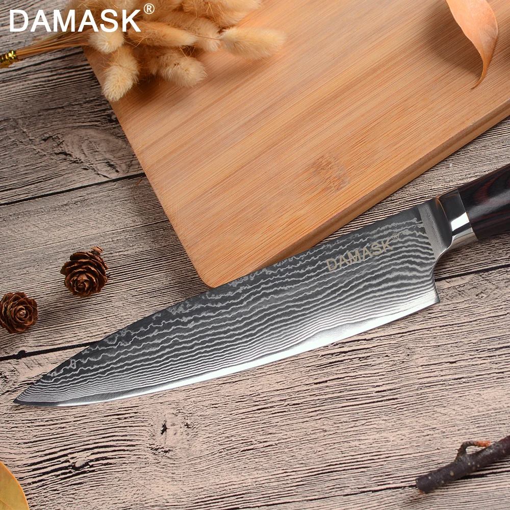 Дамасский 8 дюймов нож шеф-повара Дамасская сталь японский кухонный нож VG10 бритва острое лезвие 62 HRC Дамасские Ножи для нарезки столовых приборов
