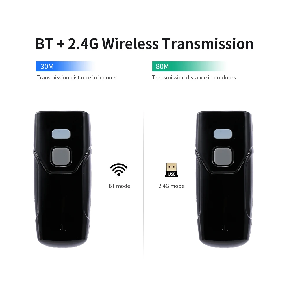 Беспроводной сканер штрих кода QR BT и 2 4G беспроводное соединение кодовый