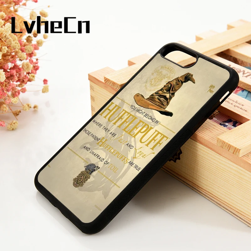 

LvheCn 5 5S SE 6 6S Phone Cover Cases For iPhone 7 8 PLUS X Xs Max XR Soft Silicone Rubber Harry Potter Sorting Hat Hufflepuff