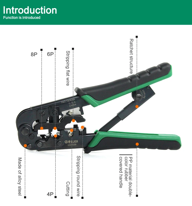 LAOA netline обжимной инструмент 4 P/6 P/8 P многофункциональные Храповые сетевые плоскогубцы Сделано в Тайване