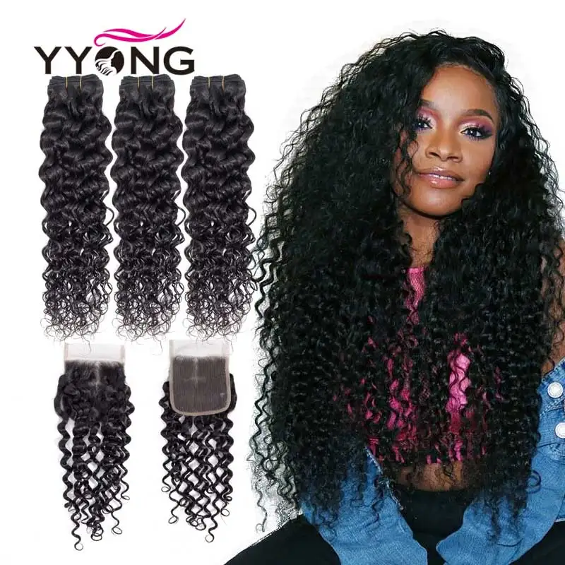 YYong Hair Brazilian Hair Weave Bundles With Closure Water Wave 3 Bundles With Closure 100% Human Hair Bundles With Lace Closure YYong Hair Brazilian Hair Weave Bundles With Closure Water Wave 3 Bundles With Closure 100% Human Hair Bundles With Lace Closure