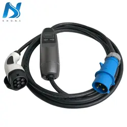 Khons EVSE IEC 62196 электромобиль портативный EV зарядное устройство с синий вилка CEE 32A Регулируемый 16ft кабель зарядки разъем тип 2