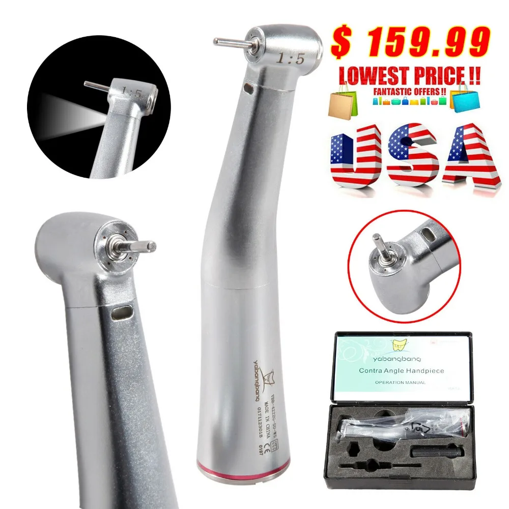  Dental 1:5 Electric Fiber Optic Led Contra Angle Handpiece Red Ring Fit Kavo NSK Turbine - 33019775025