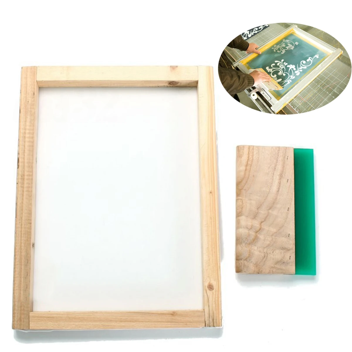 

300*400mm Silk Screen Printing Frame with 43T Mesh & 8" Wooden Squeegee DIY