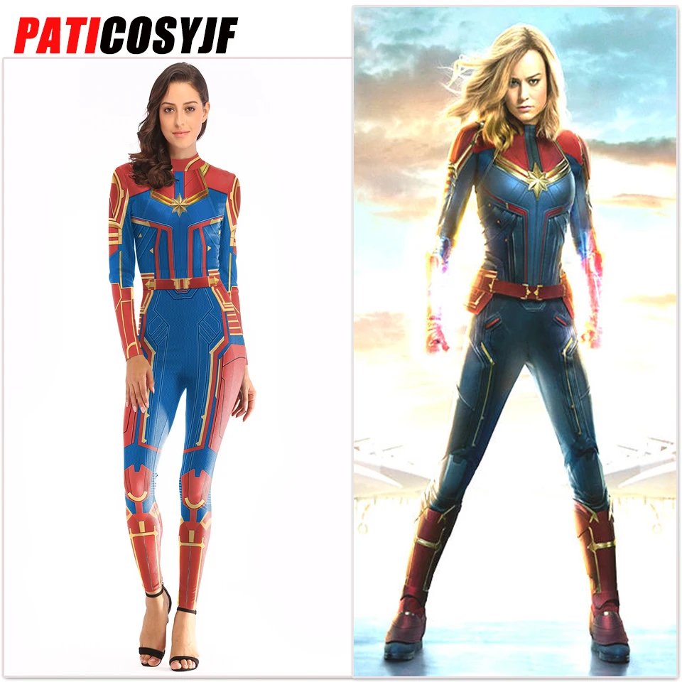 Avenger's Endgame Cosplay Superhero Women Captain Marvel Costume Anime Zentai Bodysuit Halloween Marvel Jumpsuit Costume