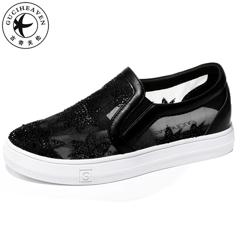 

Guciheaven Falt Shoes Women Sneaker Casual Shoes Thick High Sole Patchwork Air Mesh Crystal Cloth Girls Students Walking Shoes