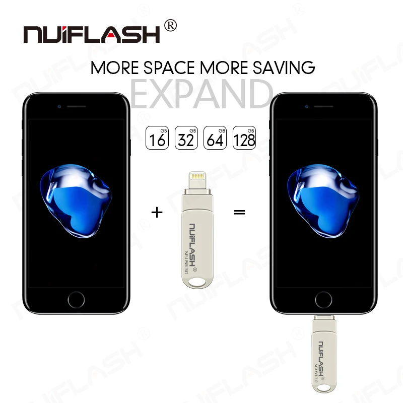 Nuiflash USB флэш-накопитель для iPhone Xs Max X 8 7 6 iPad 16/32/64/128 ГБ флеш-накопитель USB флэш-накопитель "молния" езды на автомобиле