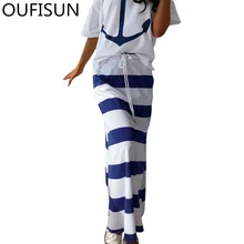 Oufisun/ летние прямые юбки в полоску Modis, модные сексуальные длинные юбки со шнуровкой и карманами, Повседневное платье в пол, юбка