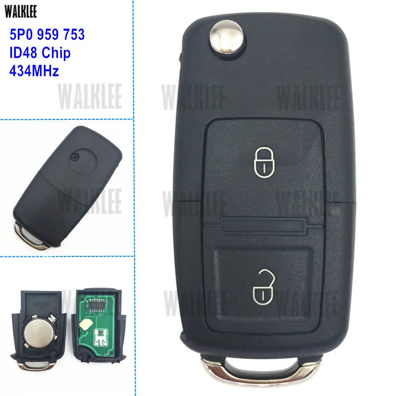 WALKLEE автомобиль дистанционного ключа 434 МГц для сиденья/SKODA/VW/VOLKSWAGEN 5P0959753 5P0 959 753 дверной замок Управление с ID48 чип