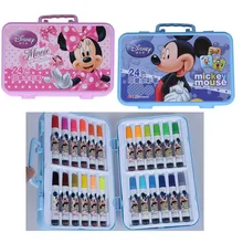 Disney Mickey House Minnie Painting 24 Water Colors Markers Brush Pens Stamps Kid Educational Drawing Toys for Children Boy Girl