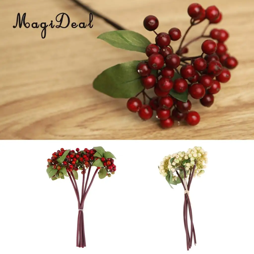 2pcs Artificial Blueberry Berries Fruits with Green Leaf Countertop Fake Flower Vase Potted Home DIY Centerpiece