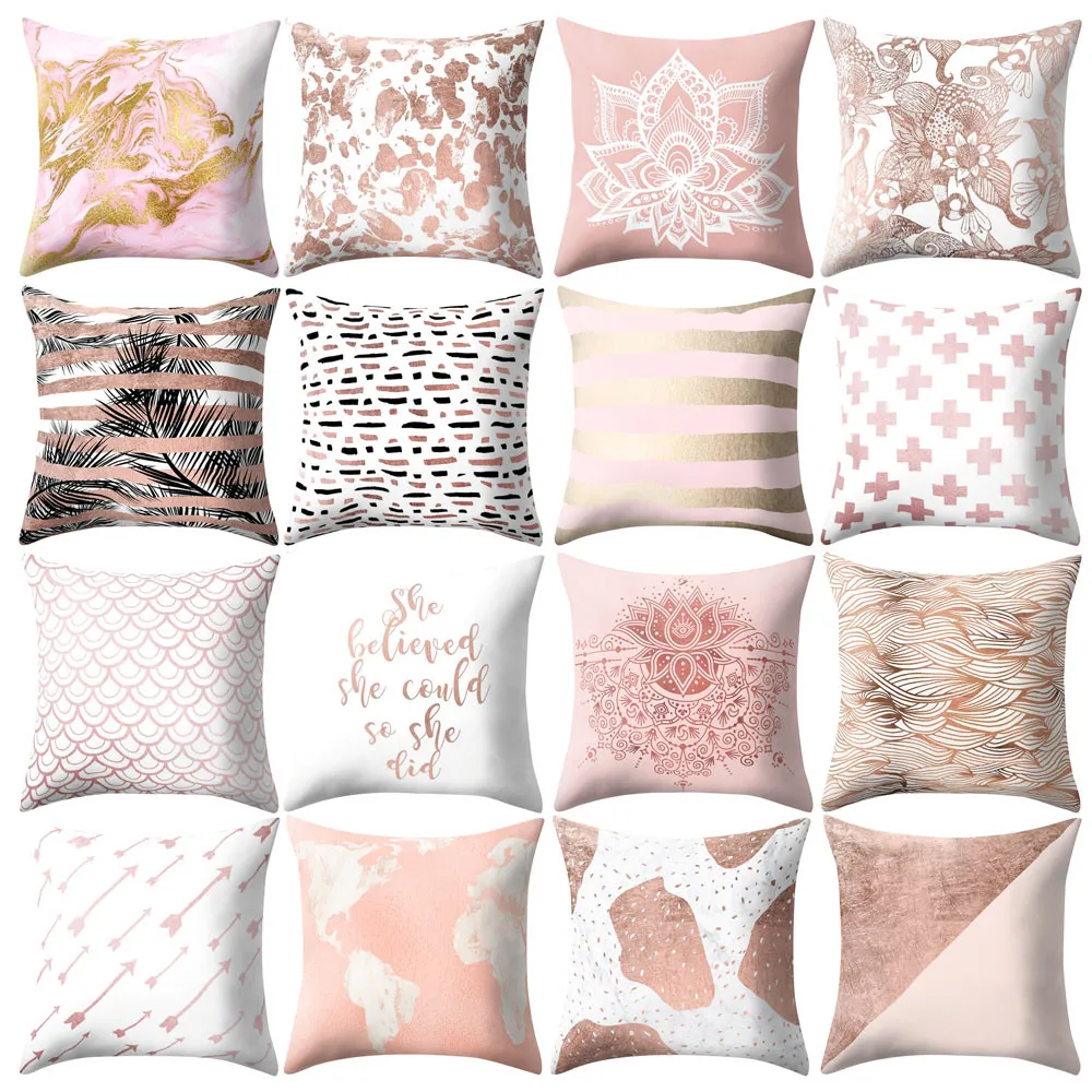 Rose Pink Pillow Case Geometric Waist Throw Cushion Cover Sofa Car Home Decor 