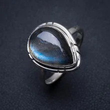 Натуральный голубой огненный Лабрадорит Бохо 925 пробы Серебряное кольцо, США, Размеры 5,5 S2532