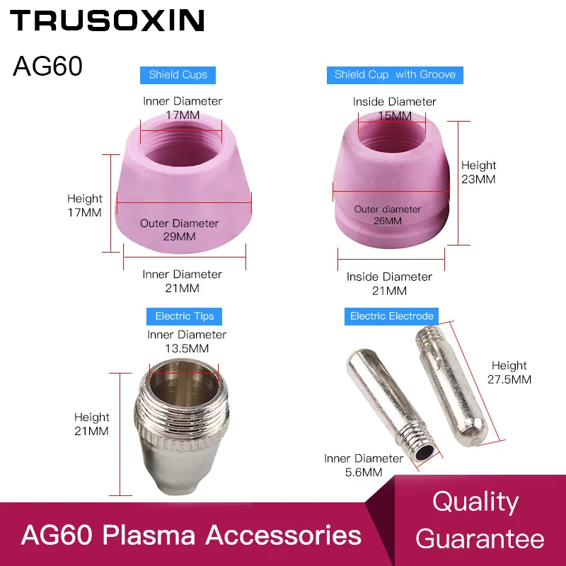 30PCS Air Plasma Cutter AG-60 Cutting torch/gun Head Consumable CUT40/50/60A tips Electrodes groove shiled cups