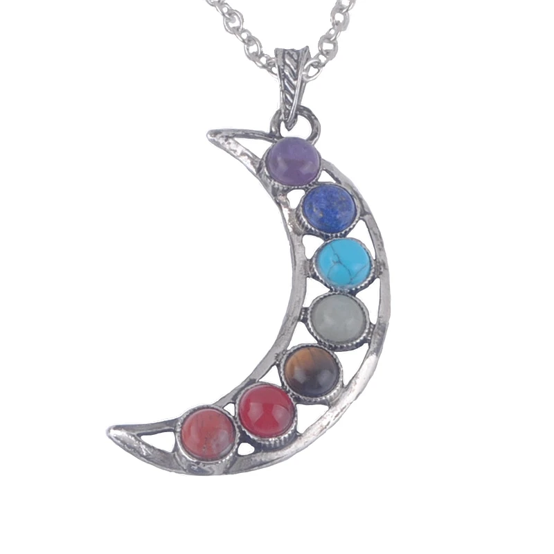 Pierres naturelles lune et étoiles Reiki Chakra Healing Beads Pendentif Colliers