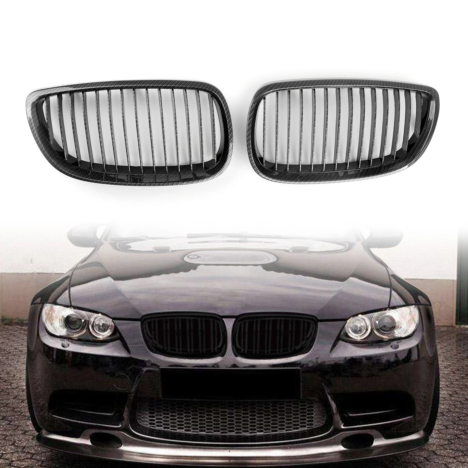 Areyourshop 2 пары углеродный Глянец MBlack Look Передняя решетка решетки для BMW 2007-2010 E92 E93 328i 335i передняя решетка автомобиля запчасти