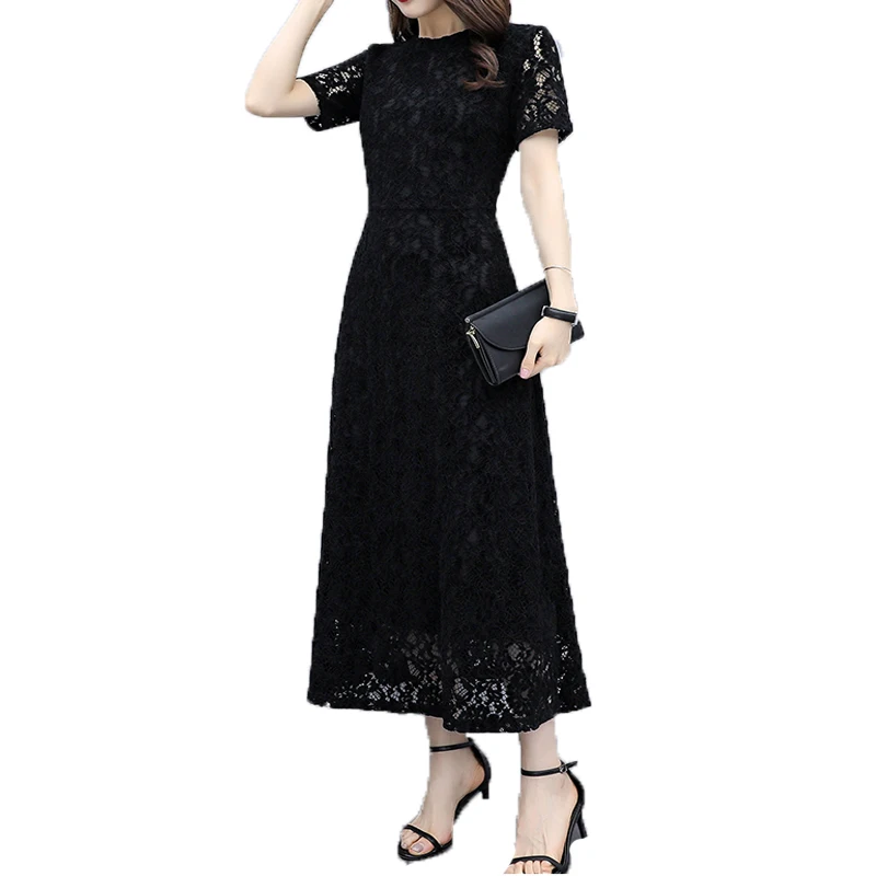 Dresses Woman Party Night 2019 New Summer Short Sleeve Slim Robe Big Size Elegant Ladies Solid Lace Patchwork Vintage Maxi Dress
