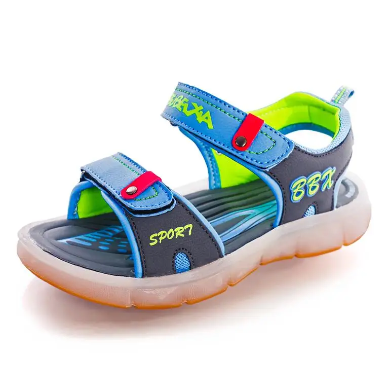 UncleJerry/светодиодные сандалии для мальчиков и девочек; Зарядка через usb; детская светящаяся обувь; детская летняя обувь - Цвет: 1613-Green