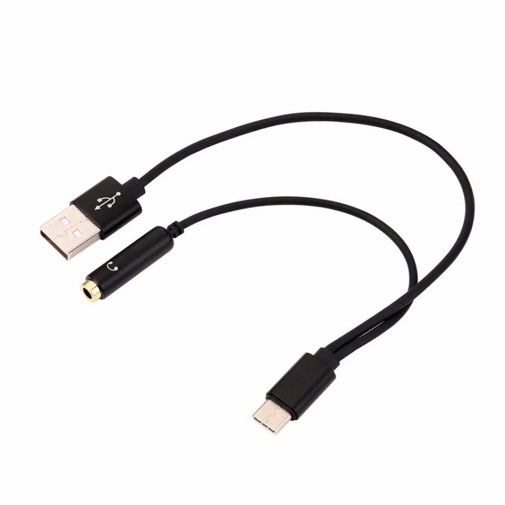 USB Type-C To 3.5mm Jack AUX Headphone Audio Splitter Converter Adapter Cable (Black) | Электроника