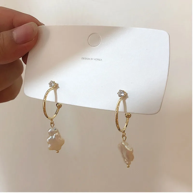 

Korea Zircon Earring Metal Baroque Freshwater Pearl Earrings Circle Fashion Women's Ear Rings 2019 Hypoallergenic Copper Jewelry