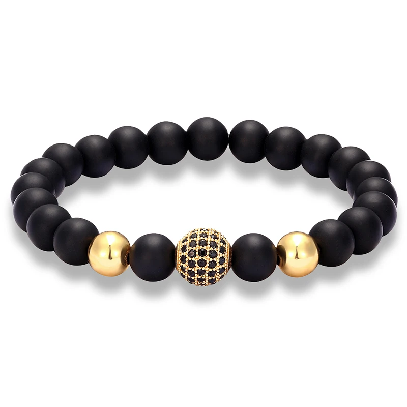 

LIVVY New high quality fashion men's beaded bracelet black CZ ball natural stone yoga beaded men's bracelets couple jewelry