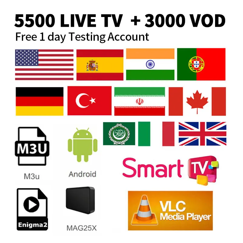 

IPTV Subscription 5500 Channels HD europe Arabic Spain Europe USA india Canadian Italian Russian African French India iptv smart