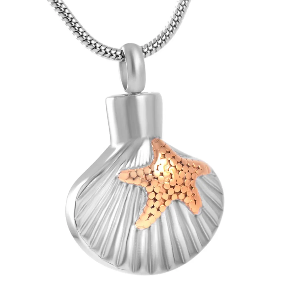IJD18591 Stainless steel 'shell&ampstar' Cremation urn necklace charm wholesale Pets&ampFemale&ampWomen ash holder accessaries |