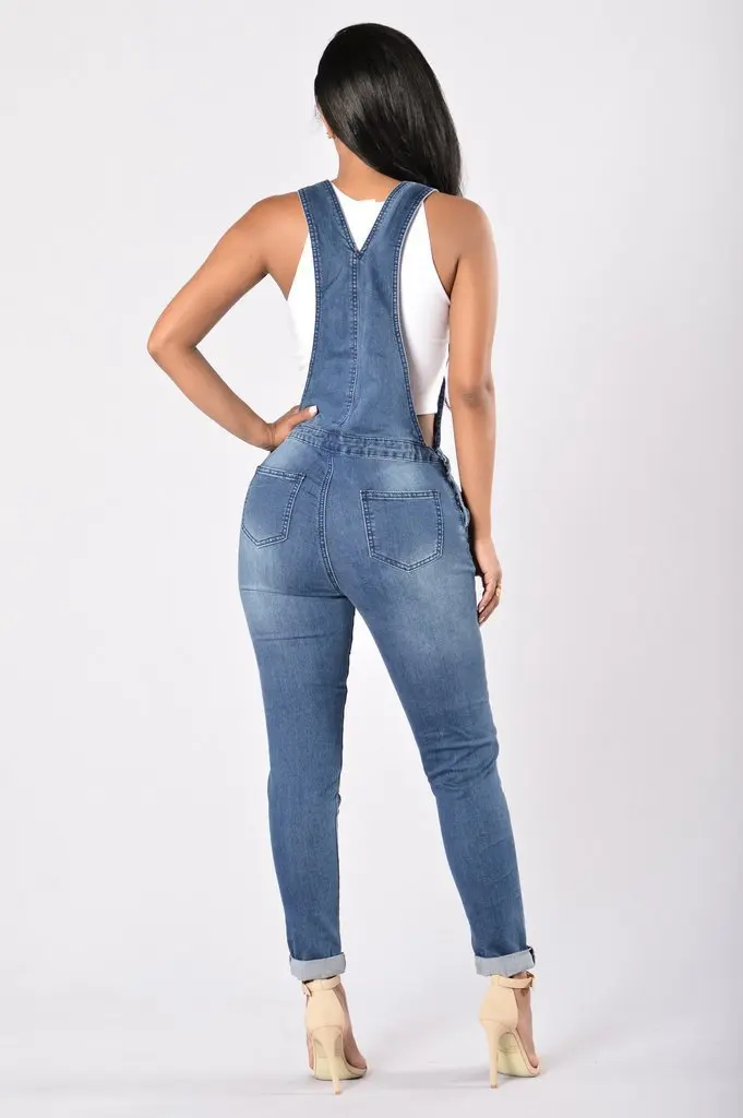 Рваные джинсы комбинезон-Новая мода синий стрейч джинсовые брюки Облегающий комбинезон для женщин джинсовый комбинезон размер S-3XL
