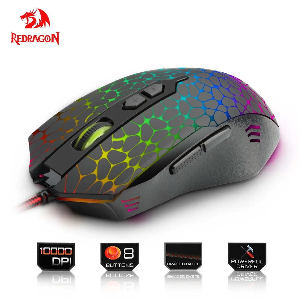 

Redragon INQUISITOR M716 USB Gaming Mouse Wired 10000DPI 8 Buttons Ergonomic Design For Computer Programmable Mice Gamer LOL PC