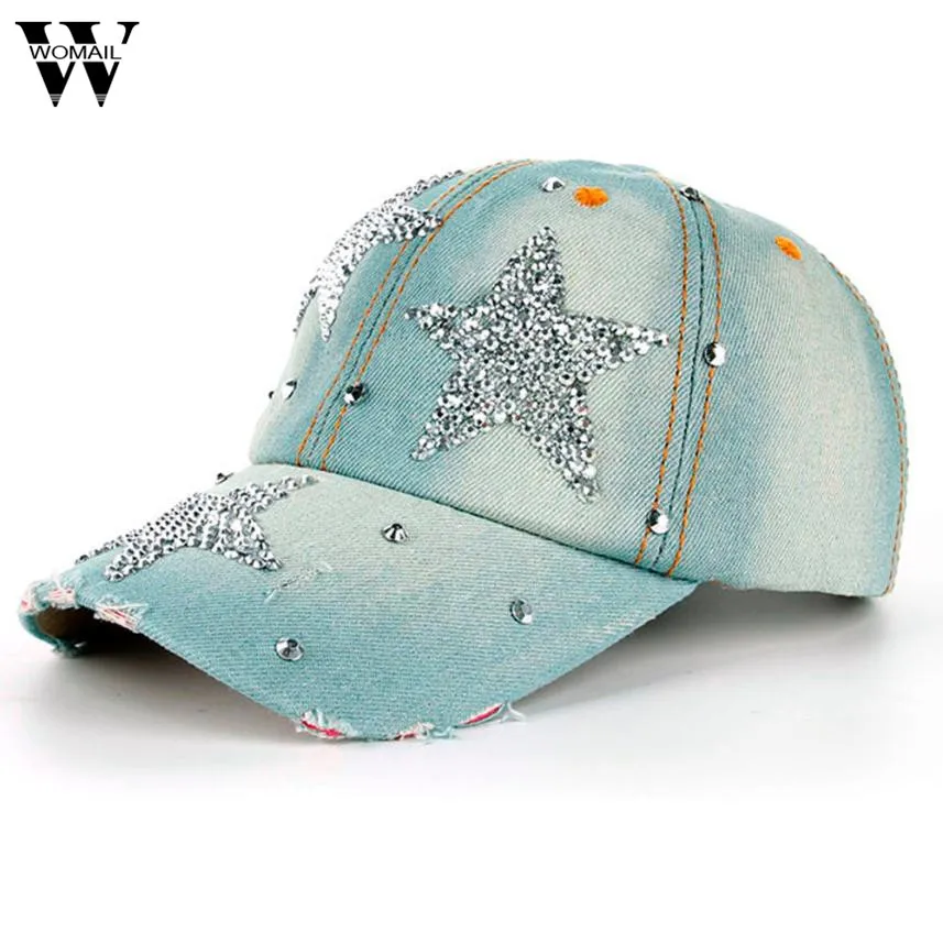 1 stücke Unisex Denim Baseball Kappe Mode Strass Hip Hop Hüte Männer Frauen Einstellbare Hysterese Hut Hohe qualität