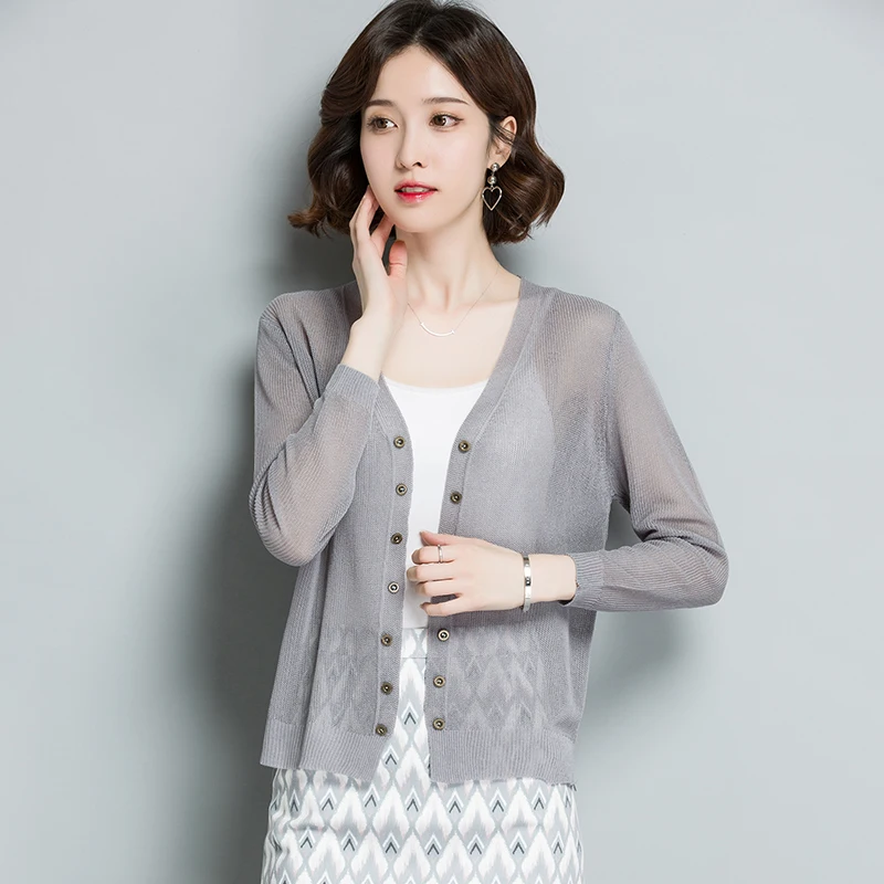 Linen Thin Cardigan New Spring Summer Women Knit Sweater Sweet V