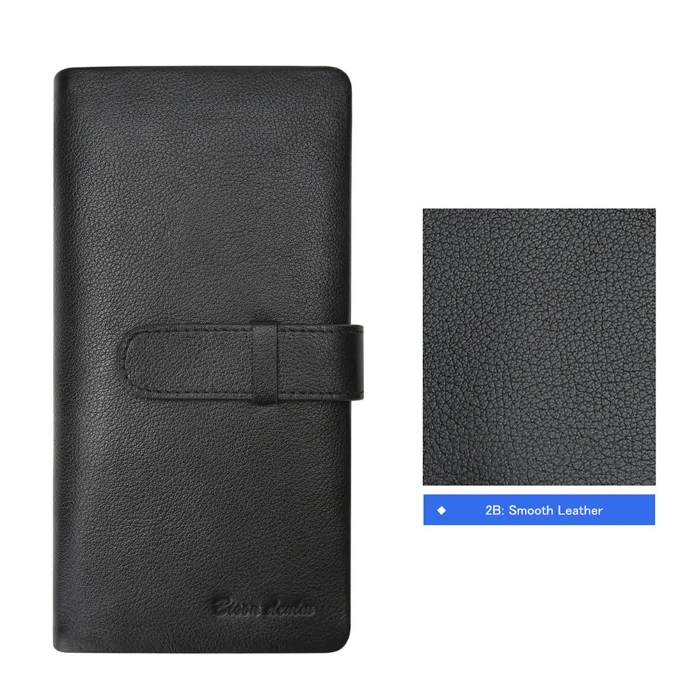 BISON DENIM New Genuine Leather Long Wallet Men Business Brand Male Hasp Purse Card Holder Coin Pocket Clutch Wallet N8211 - Цвет: Smooth Leather
